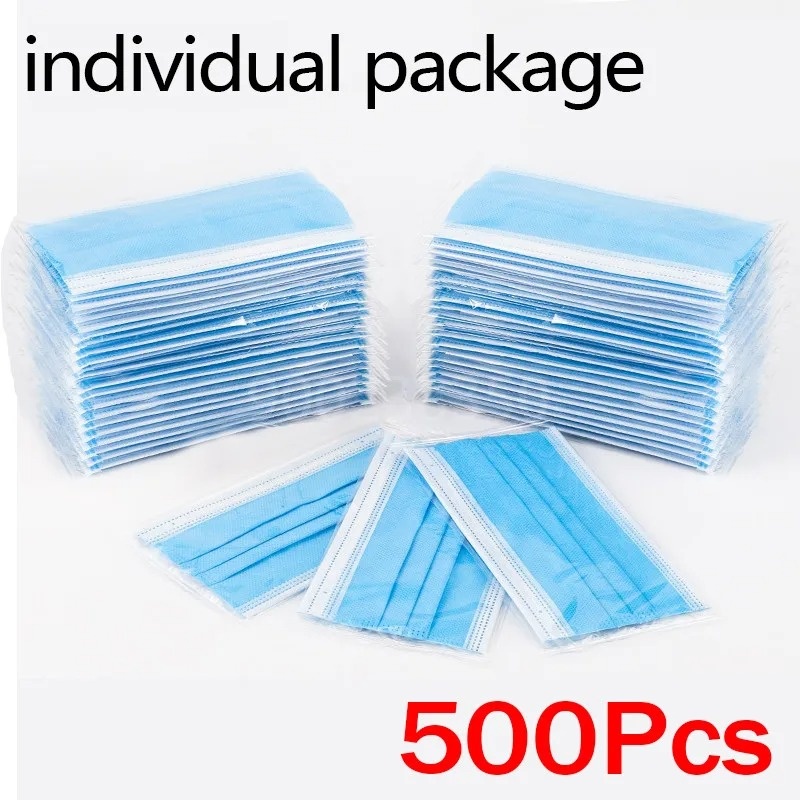 Disposable Mask Blue - 50-500 stuks wegwerpmondkapjes voor volwassenen, individueel